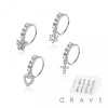 8PCS OF ASSORTED CZ DANGLE 316L SURGICAL STEEL O-RING NOSE HOOP BOX